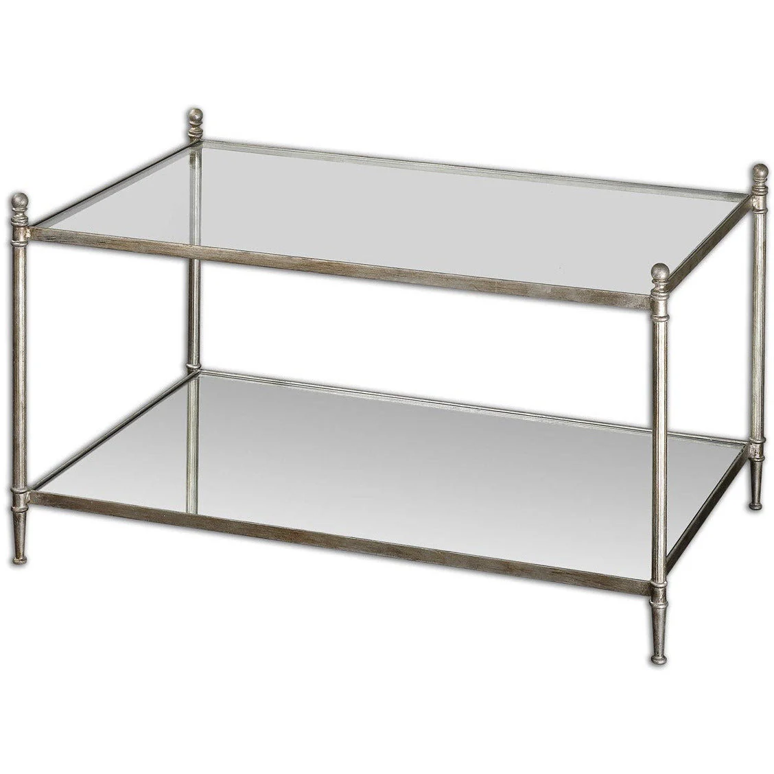 Uttermost Gannon Glass Top With Antiqued Silver Leaf Iron Coffee Table - Image 2
