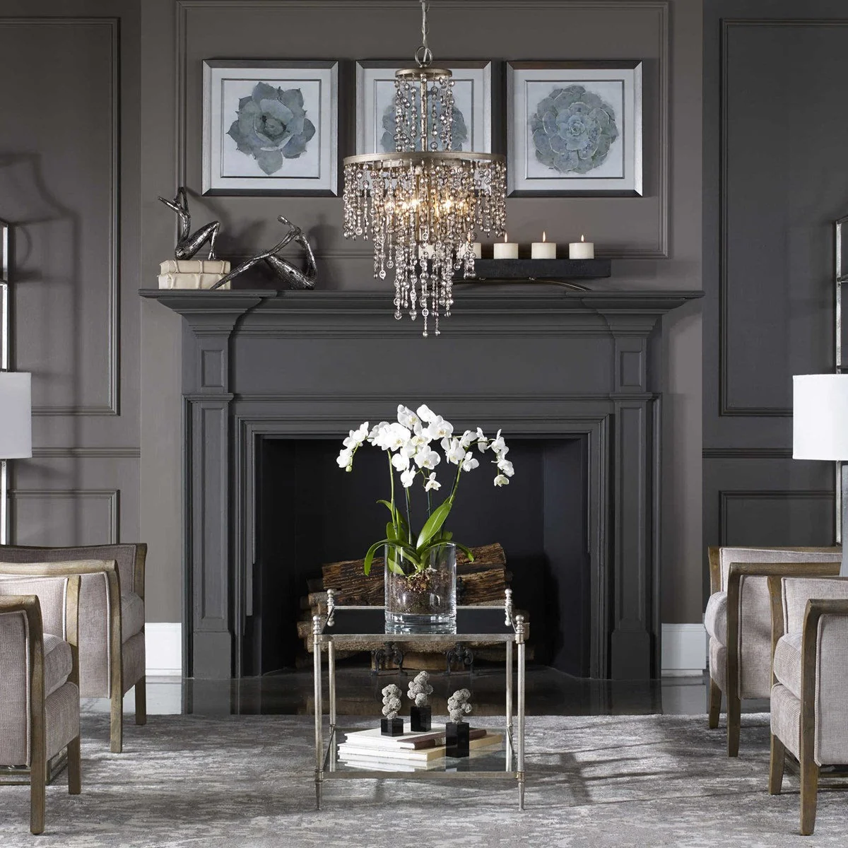 Uttermost Gannon Glass Top With Antiqued Silver Leaf Iron Coffee Table - Image 3
