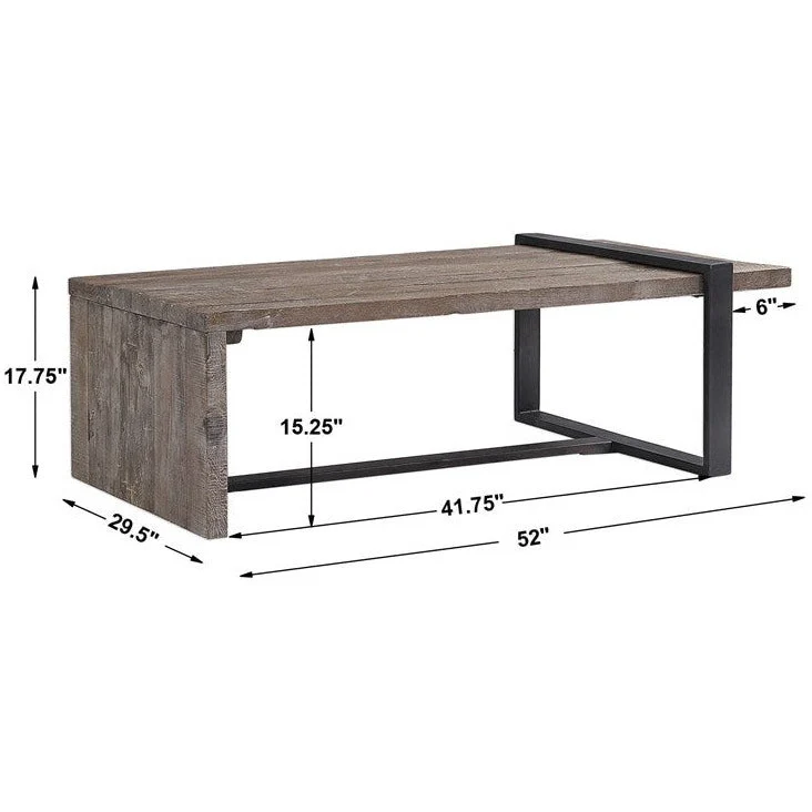 Uttermost Genero Weathered Gray Wash Wood With Aged Iron Rustic Modern Coffee Table - Image 9
