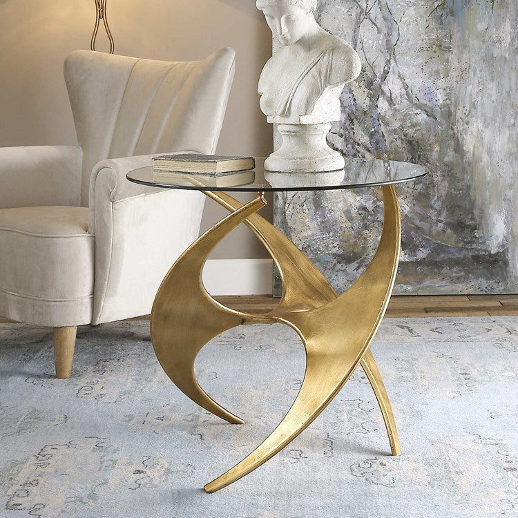 Uttermost Graciano Glass Top With Antiqued Gold Metal Sculptural Accent Table