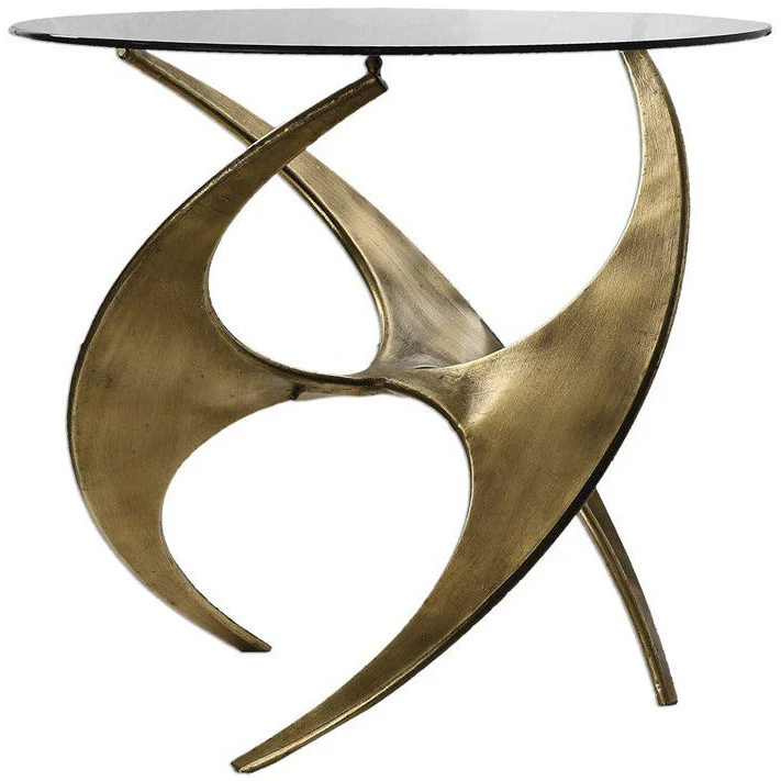 Uttermost Graciano Glass Top With Antiqued Gold Metal Sculptural Accent Table - Image 2