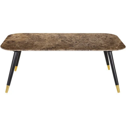 Surya Grandeur Modern Brown Marble Top With Black Wood & Brass Base Coffee Table GUR-002 - Image 5