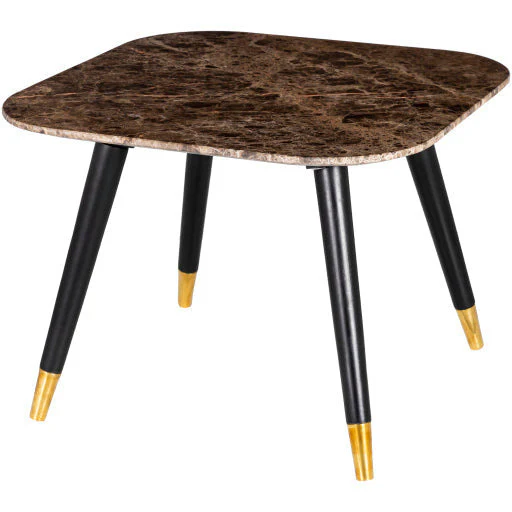 Surya Grandeur Modern Brown Marble Top With Black Wood Base & Brass Feet Accent Side Table GUR-004 - Image 5