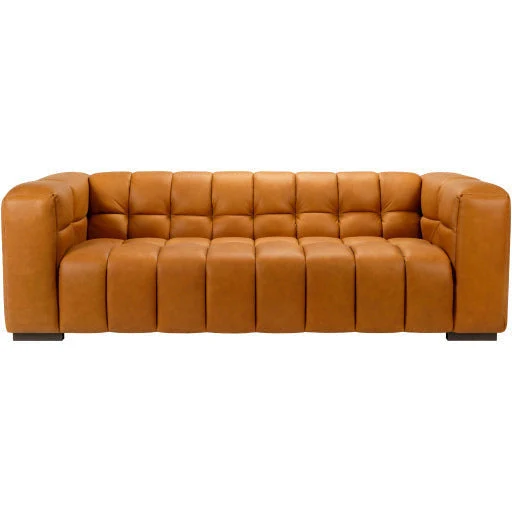 Surya Grenoble Modern Channeled Cognac Brown Leather Sofa - Image 2