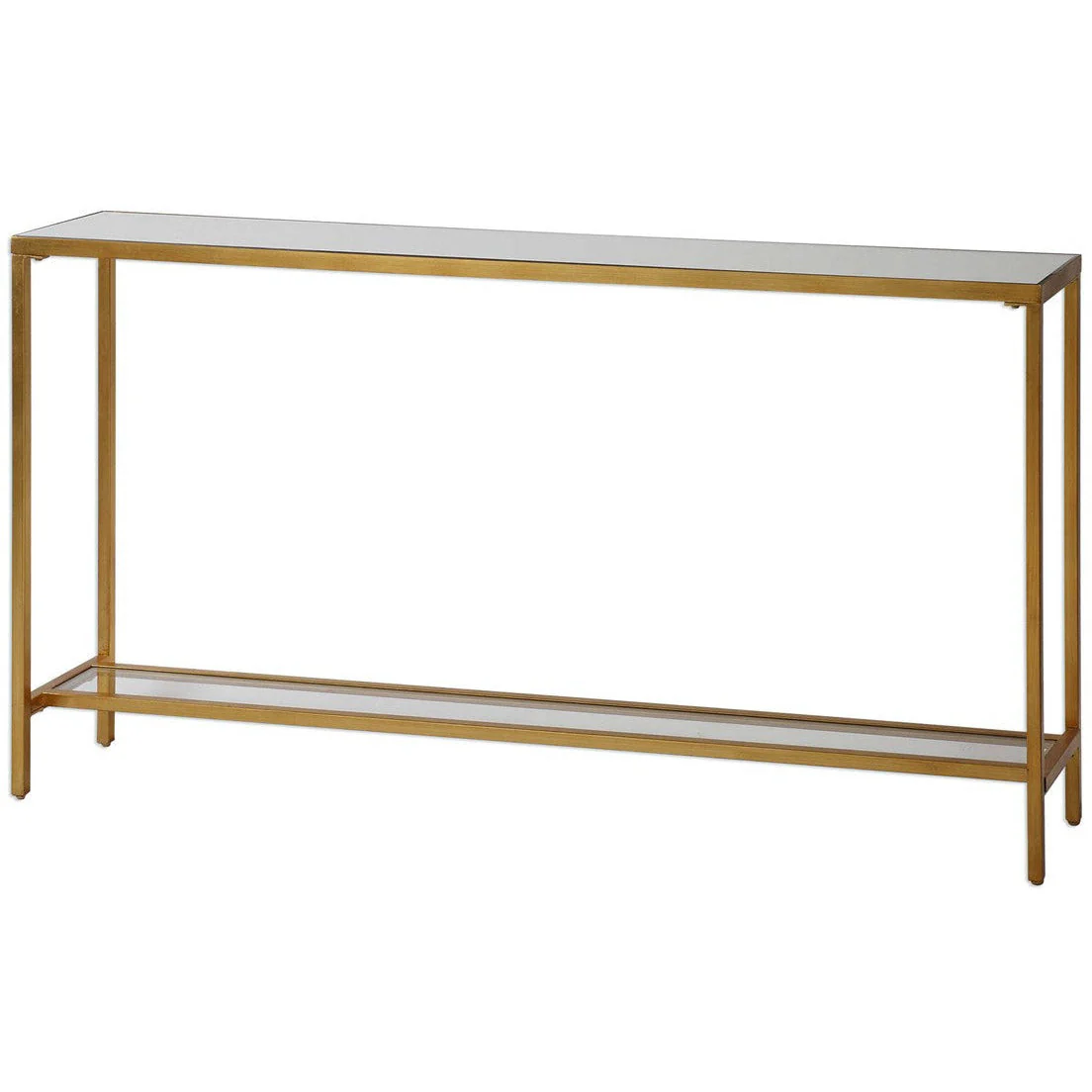 Uttermost Hayley Mirrored Top With Antiqued Gold Iron Modern Narrow Console Table - Image 5