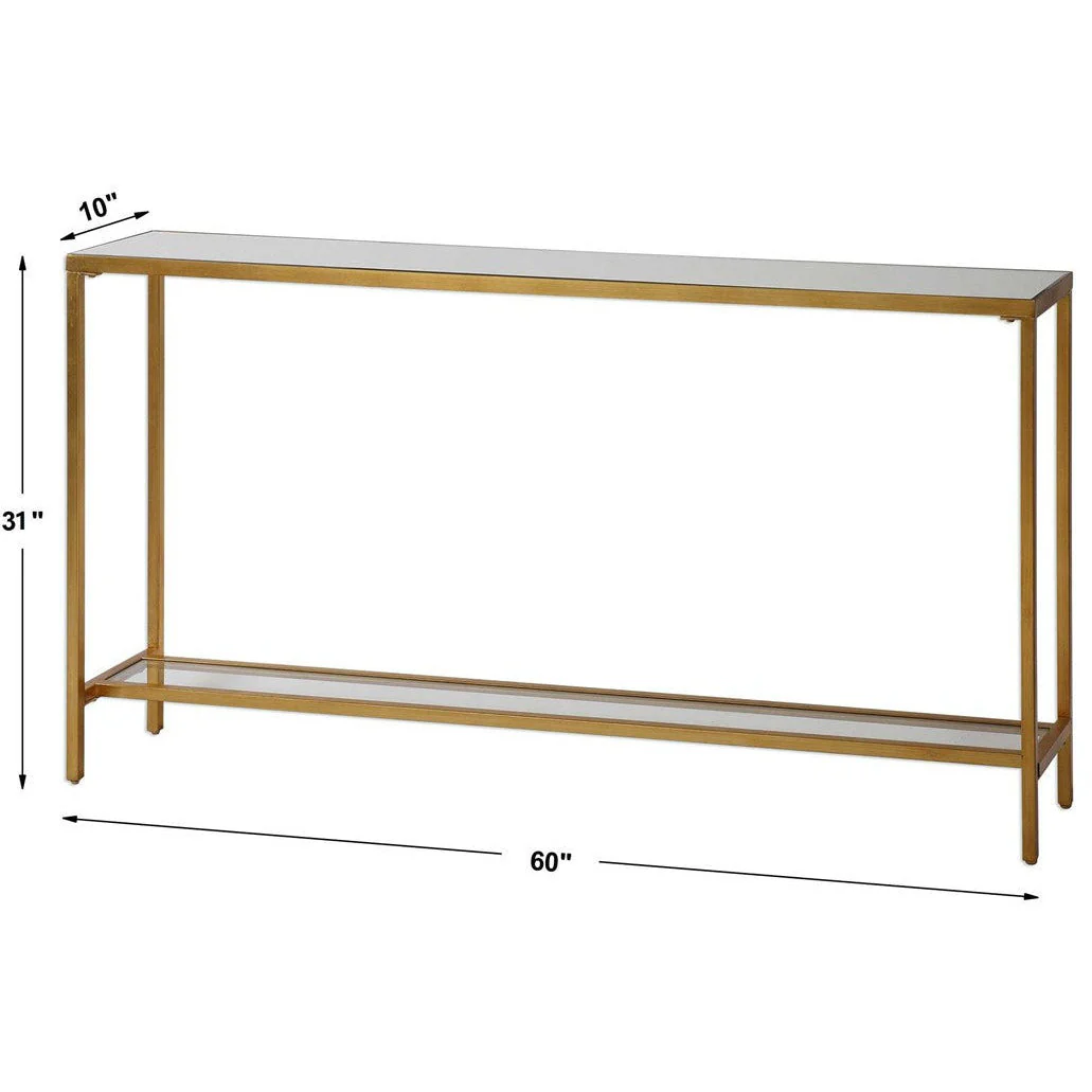 Uttermost Hayley Mirrored Top With Antiqued Gold Iron Modern Narrow Console Table - Image 8