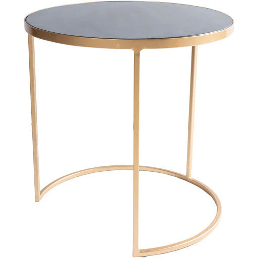 Surya Hearthstone Modern Black Granite Top With Metallic Gold Metal Base Set of 2 Nesting Accent Side Tables HTS-003 - Image 4