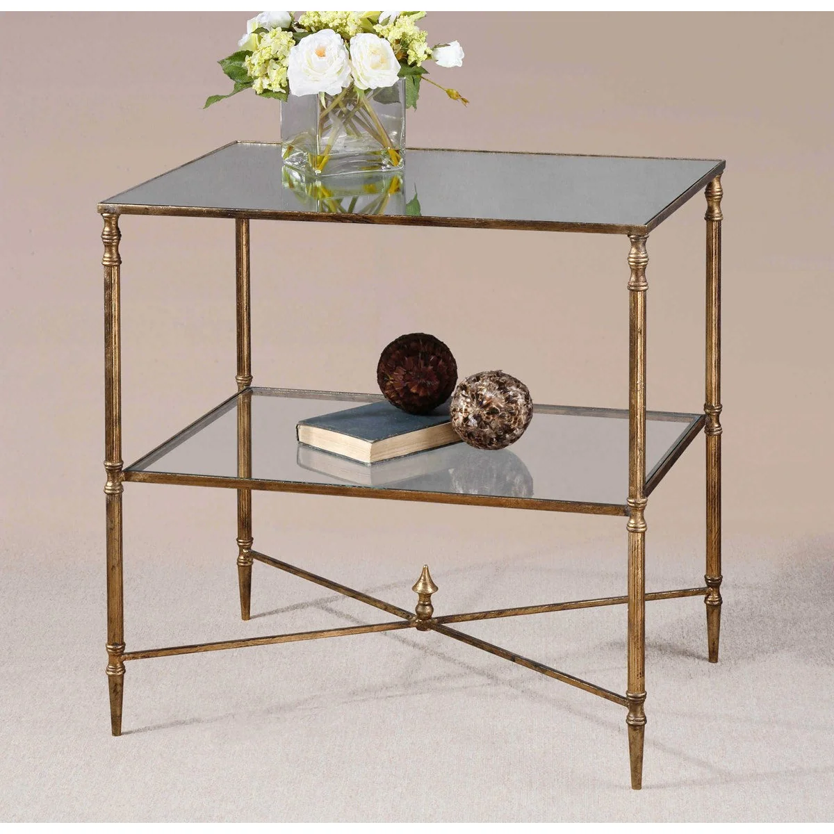 Uttermost Henzler Mirrored Top With Antiqued Gold Iron Side Table - Image 3