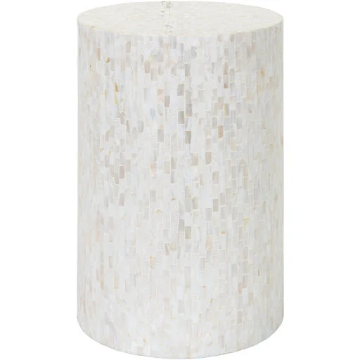 Surya Iridescent Modern Ivory & Gray Shell and Wood Round Accent Side Table ISC-001 - Image 3
