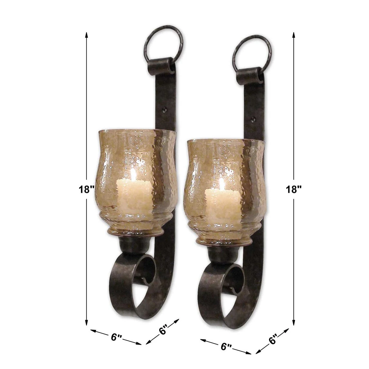 Uttermost Joselyn Antique Bronze with Amber Glass Set of 2 Candle Sconces - Image 4