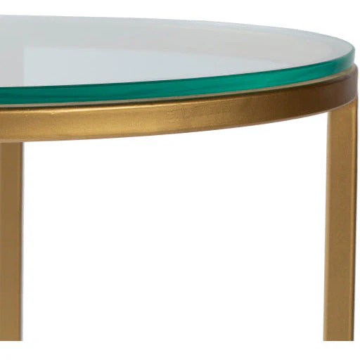 Surya Karen Modern Glass Top With Gold Metal Base Round Accent Side Table KRE-002 - Image 4