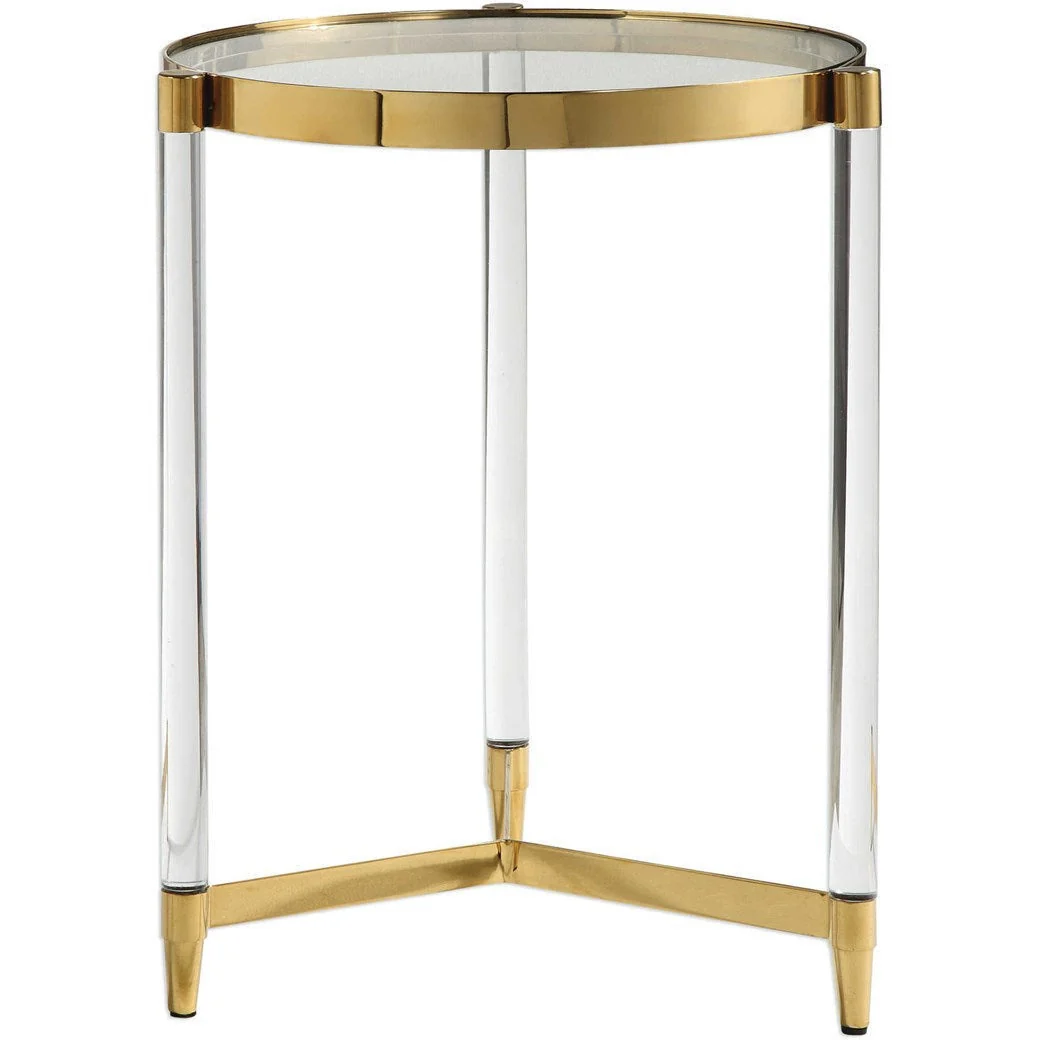 Uttermost Kellen Glass Too With Acrylic and Gold Base Round Accent Table
