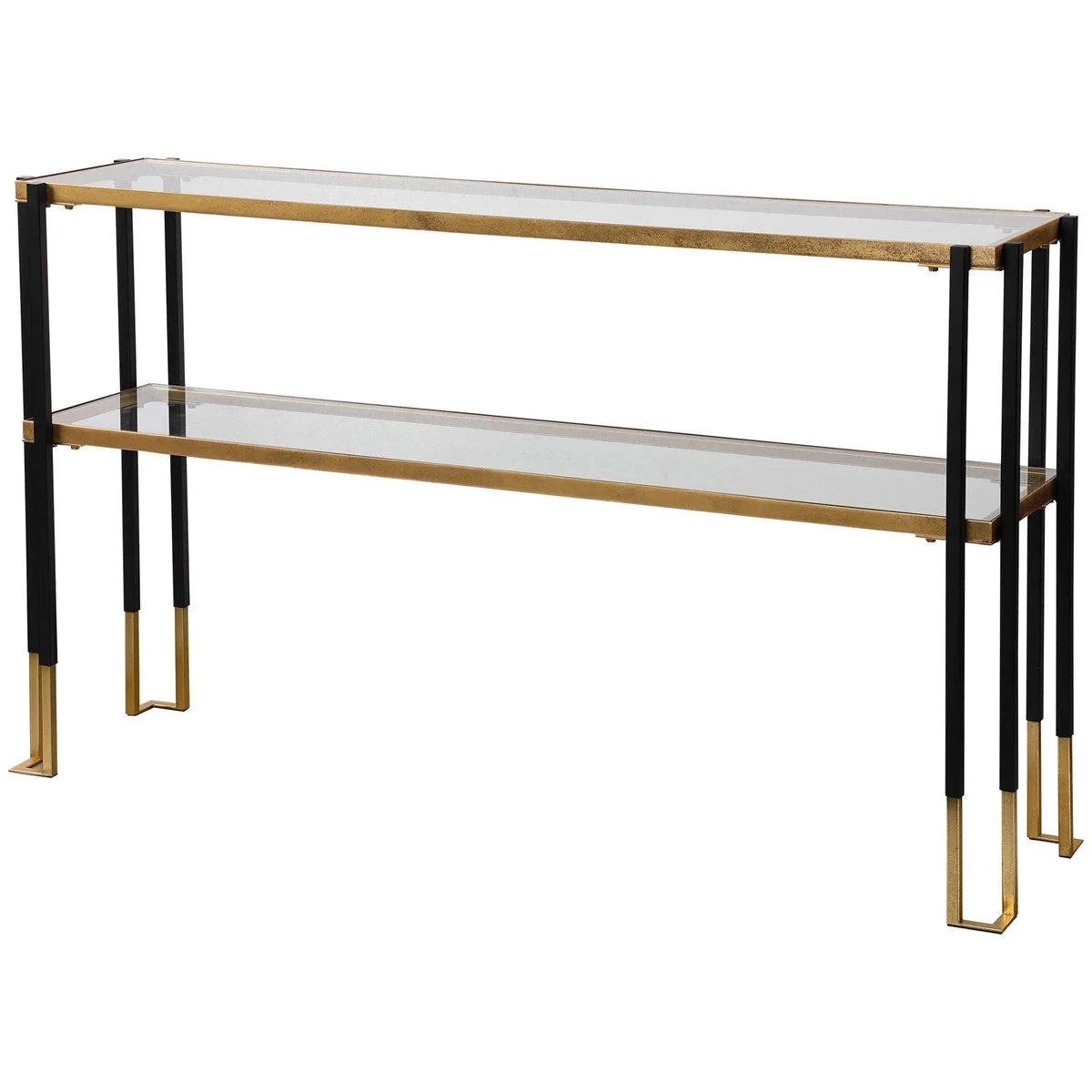 Uttermost Kentmore Glass Too With Matte Black and Brushed Gold Iron Contemporary Console Table - Image 6