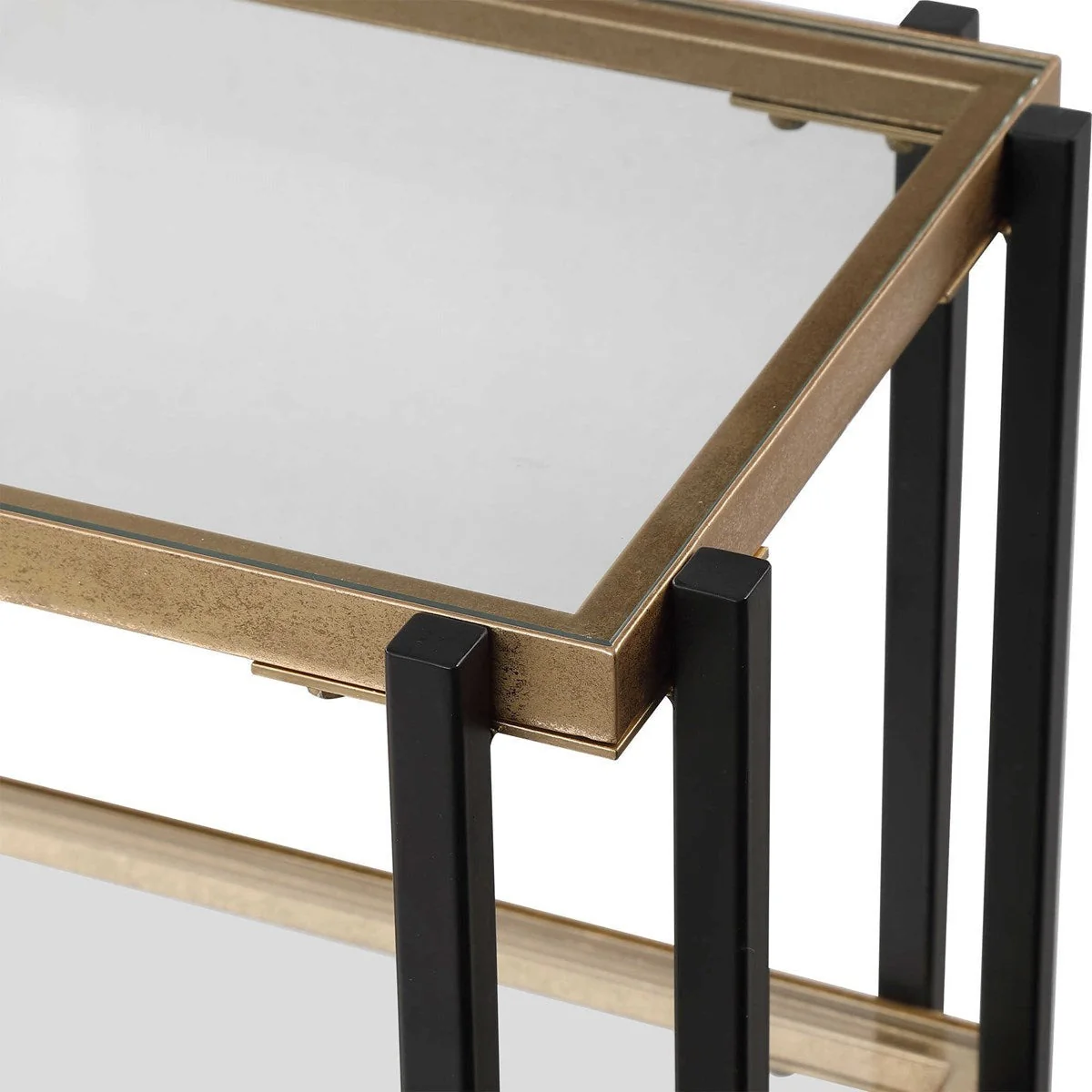 Uttermost Kentmore Glass Too With Matte Black and Brushed Gold Iron Contemporary Console Table - Image 8