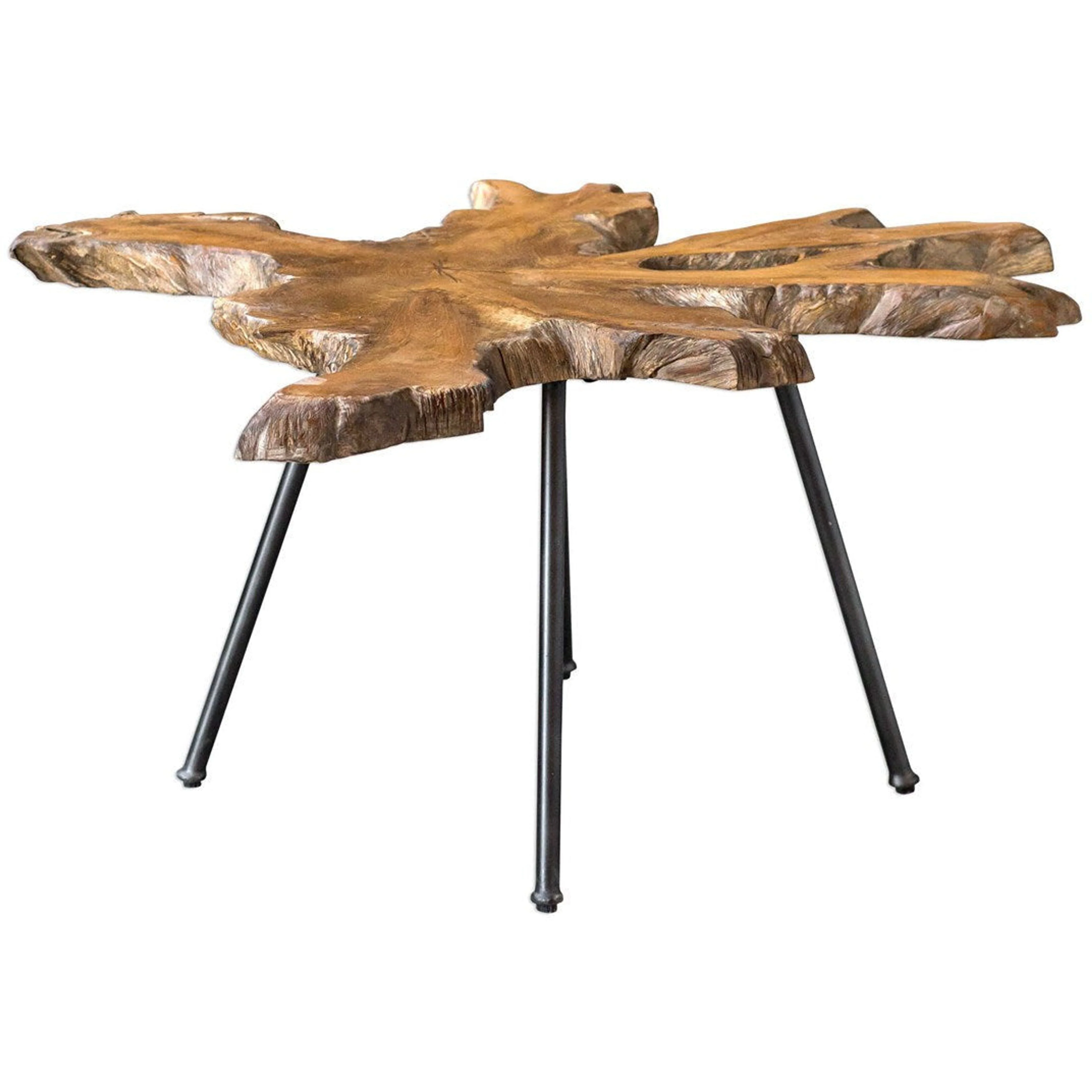 Uttermost Kravitz Natural Teak Wood With Aged Black Iron Rustic Modern Coffee Table - Image 2