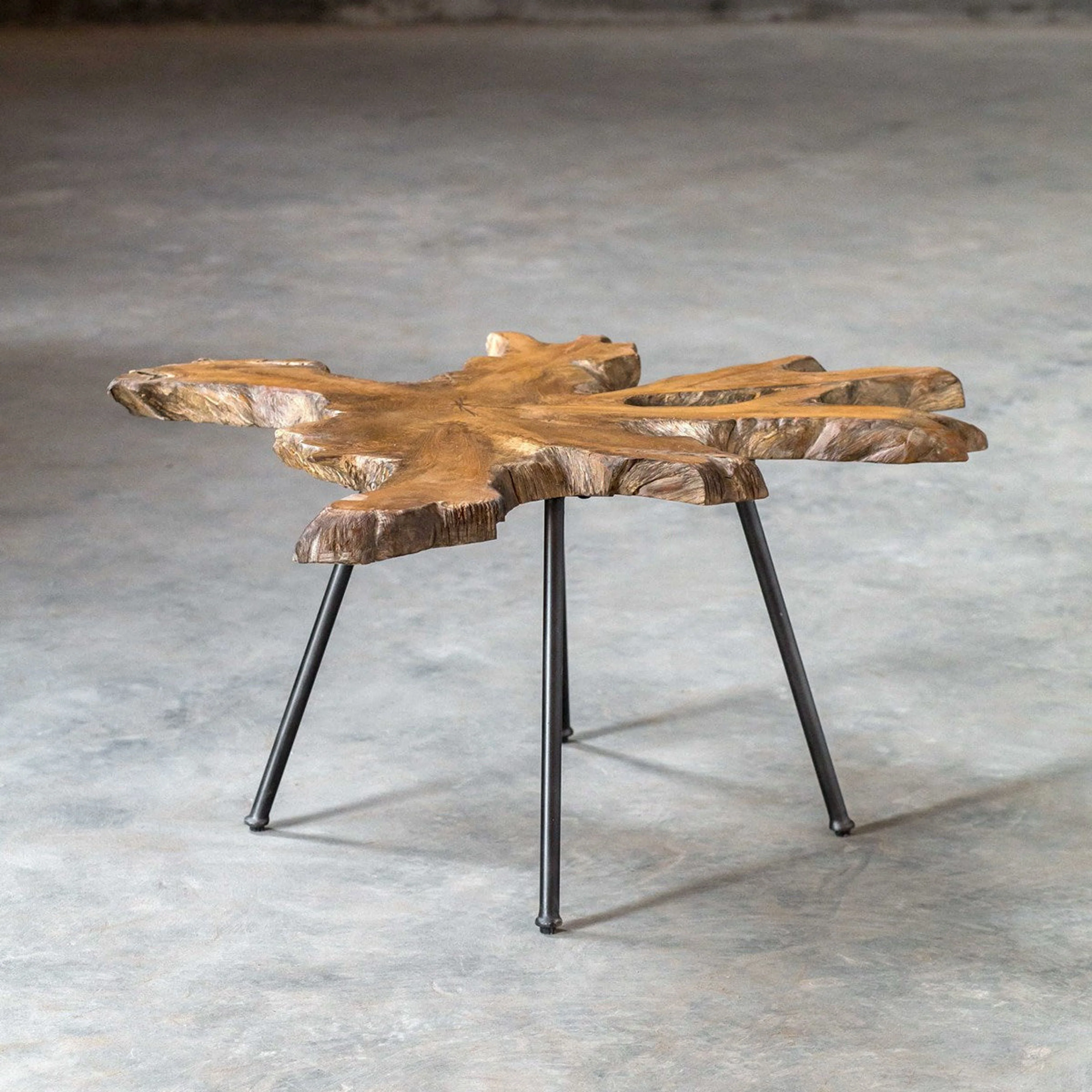 Uttermost Kravitz Natural Teak Wood With Aged Black Iron Rustic Modern Coffee Table - Image 3