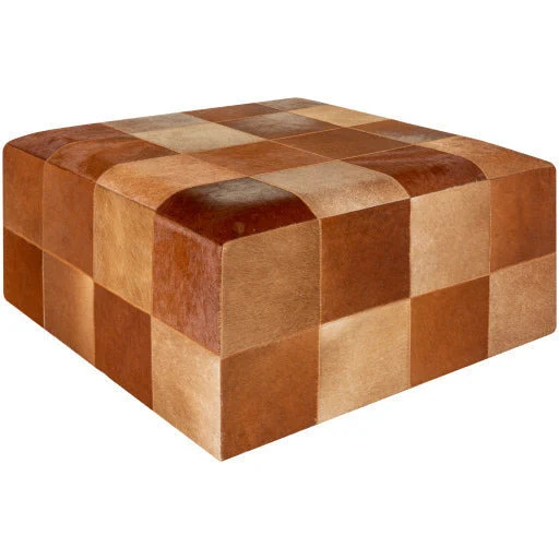 Surya Laredo Modern Rustic Hair On Hide Brown Patchwork Leather Ottoman LRO-002 - Image 2