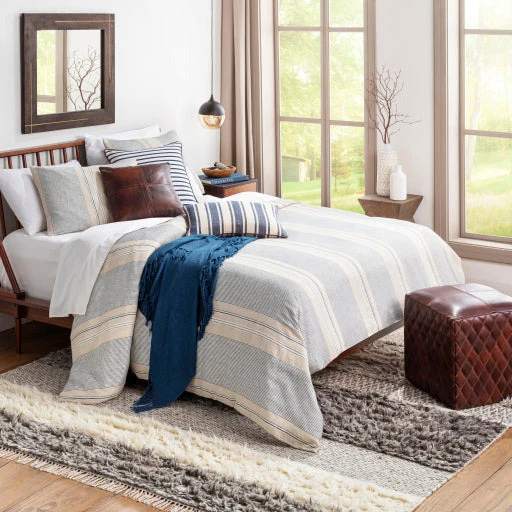 Surya Leonardo Modern Rustic Brown Quilted Leather Ottoman LOPF-001 - Image 7