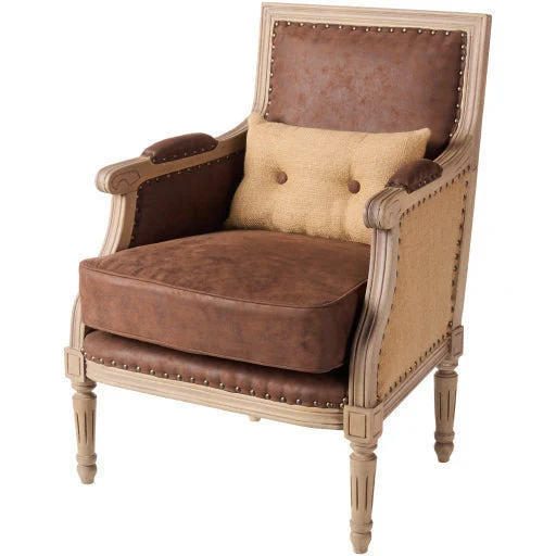 Surya Lichfield Modern Faux Brown Leather Accent Chair - Image 2
