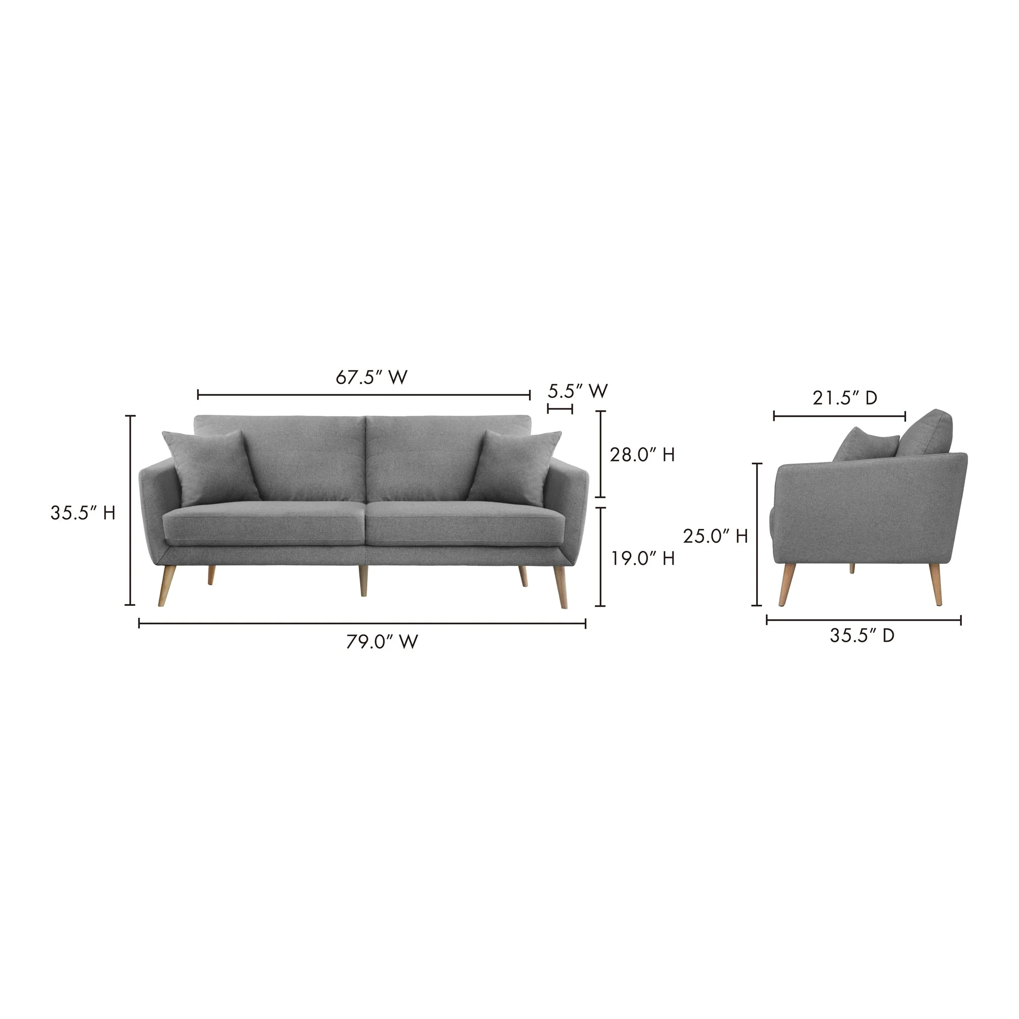 Moe's Home Collection Lilou Grey Sofa - Image 7