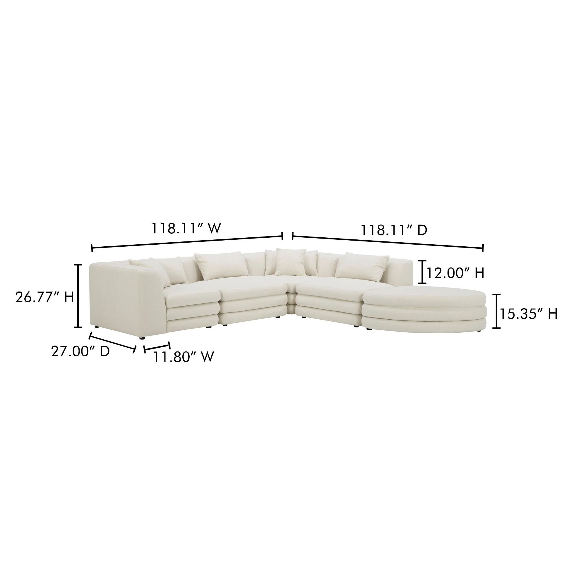 Moe's Home Collection Lowtide Alcove Warm White Modular Sectional - Image 14