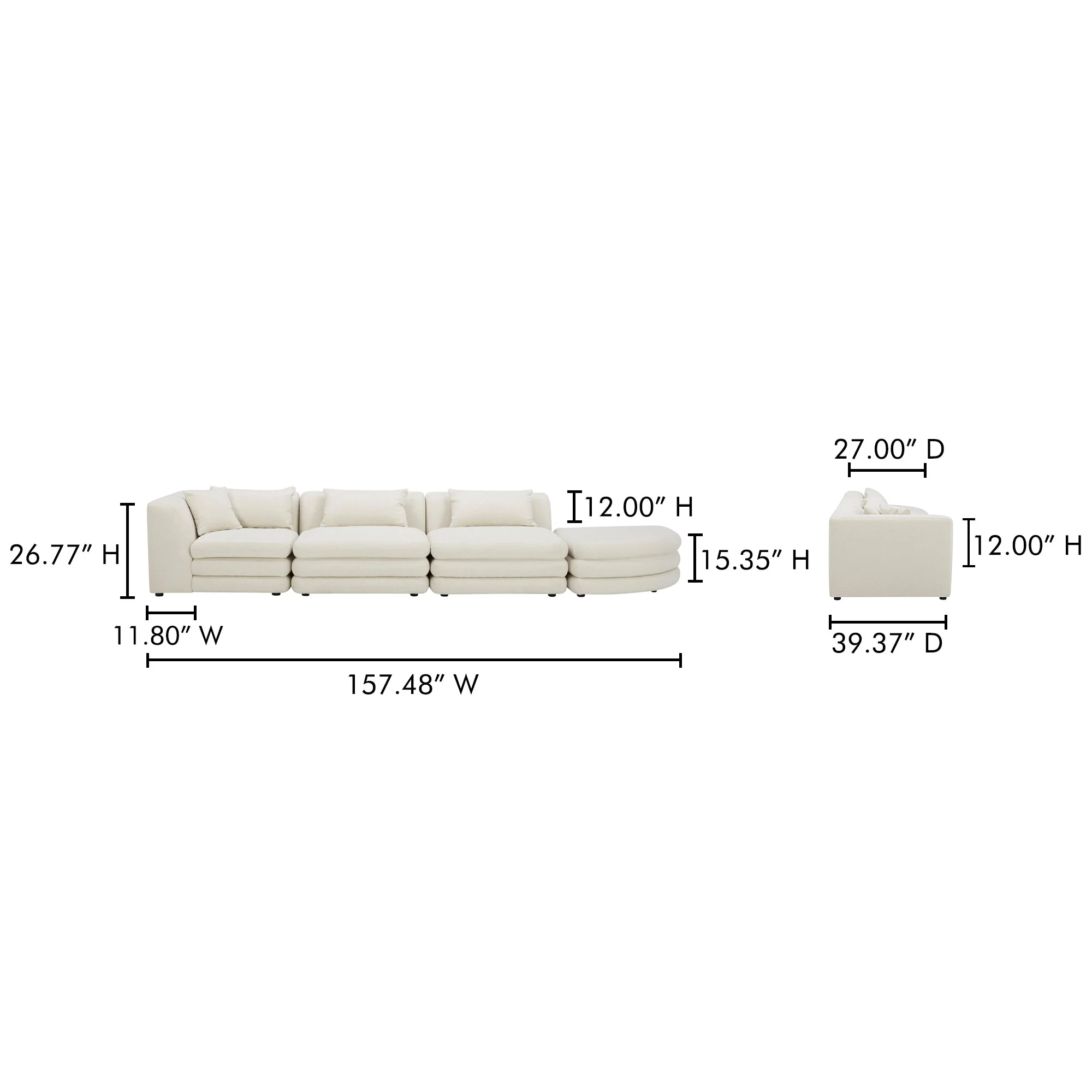 Moe's Home Collection Lowtide Linear Warm White Modular Sectional - Image 11
