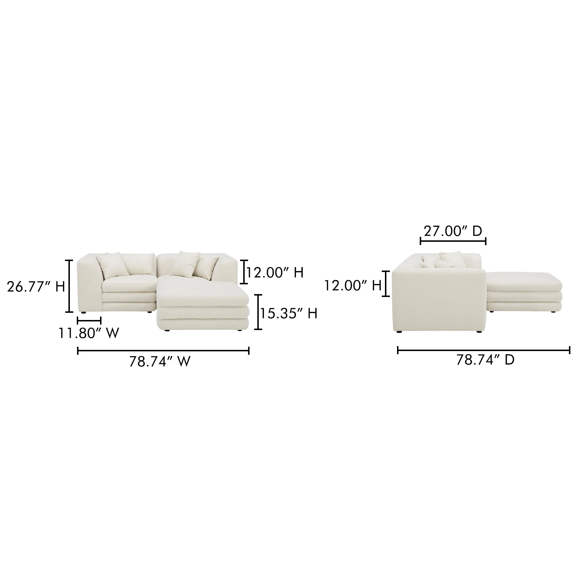 Moe's Home Collection Lowtide Nook Modular Warm White Sectional - Image 7