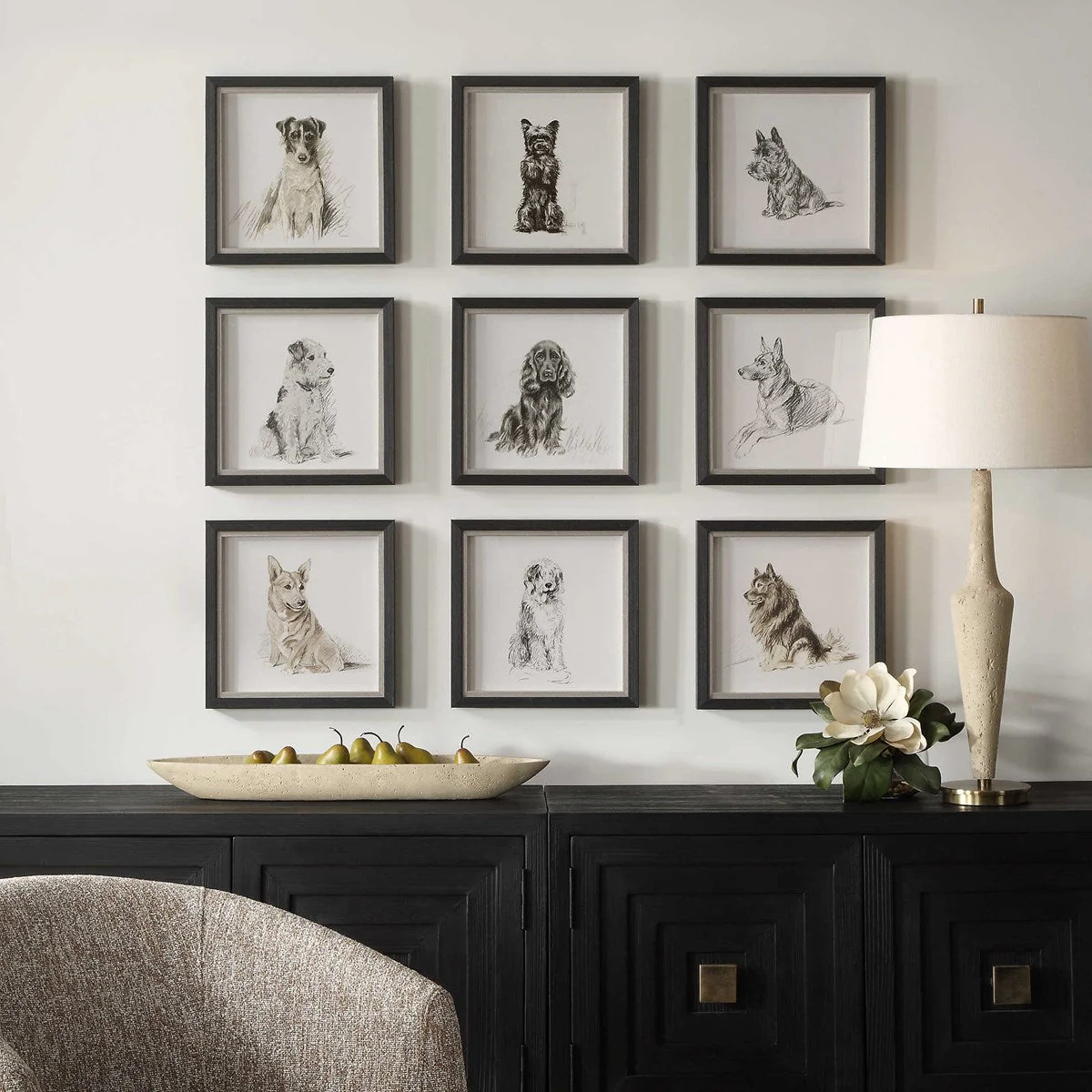 Uttermost Loyal Companion Dog Sketches Set of 9 Framed Prints
