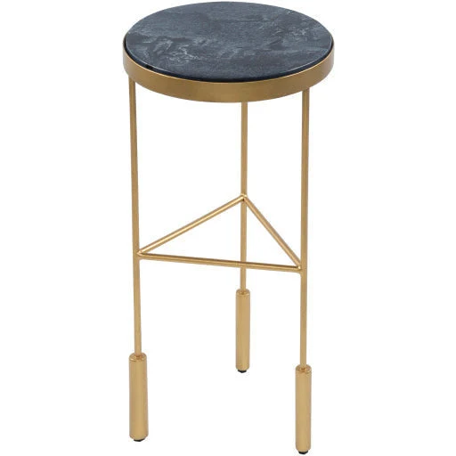 Surya Macon Modern Black Marble Top With Gold Metal Base Round Accent Side Table MAN-100