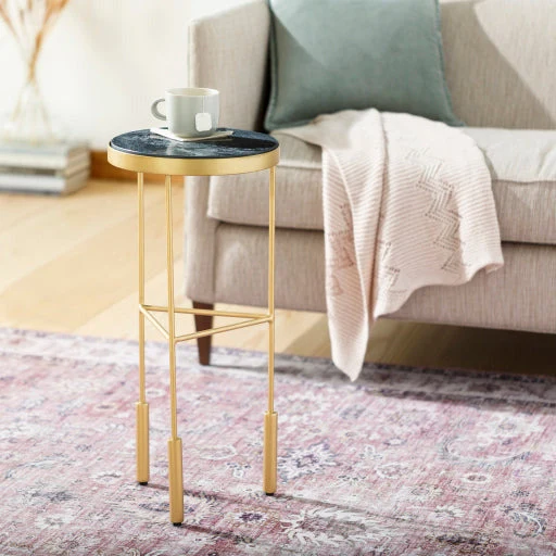 Surya Macon Modern Black Marble Top With Gold Metal Base Round Accent Side Table MAN-100 - Image 2