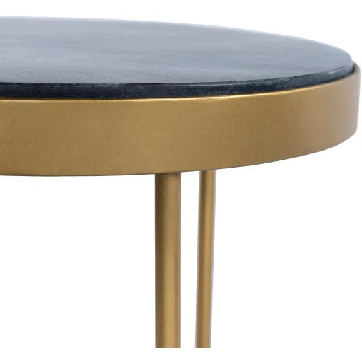 Surya Macon Modern Black Marble Top With Gold Metal Base Round Accent Side Table MAN-100 - Image 4