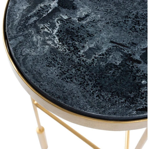 Surya Macon Modern Black Marble Top With Gold Metal Base Round Accent Side Table MAN-100 - Image 8