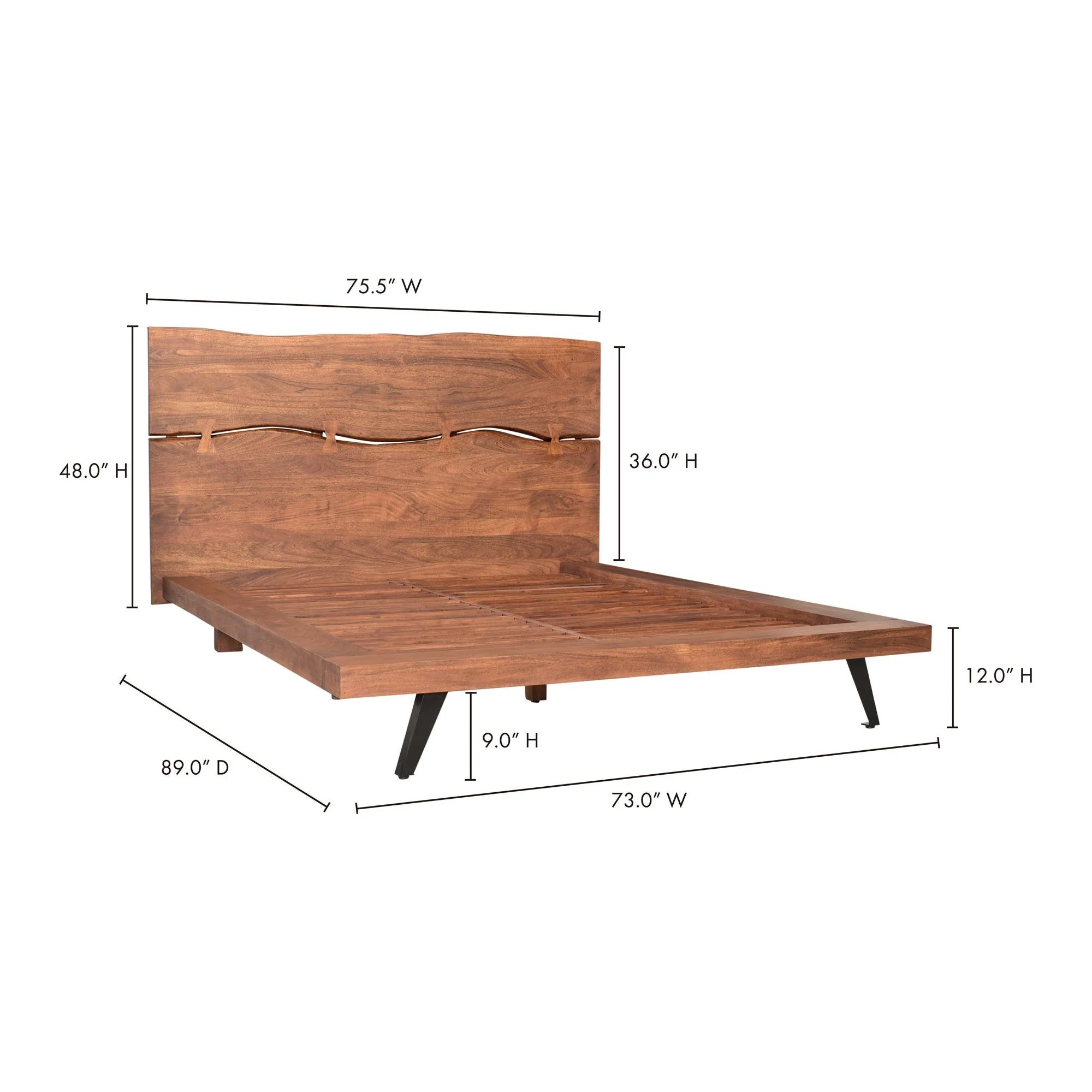 Moe's Home Collection Madagascar Brown Acacia Wood Platform Queen Size Bed - Image 6