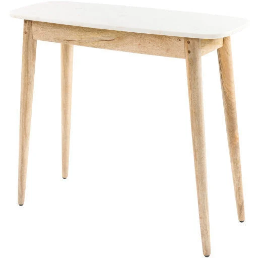 Surya Makrana Modern White Marble Top With Natural Wood Base Console Table MKR-001