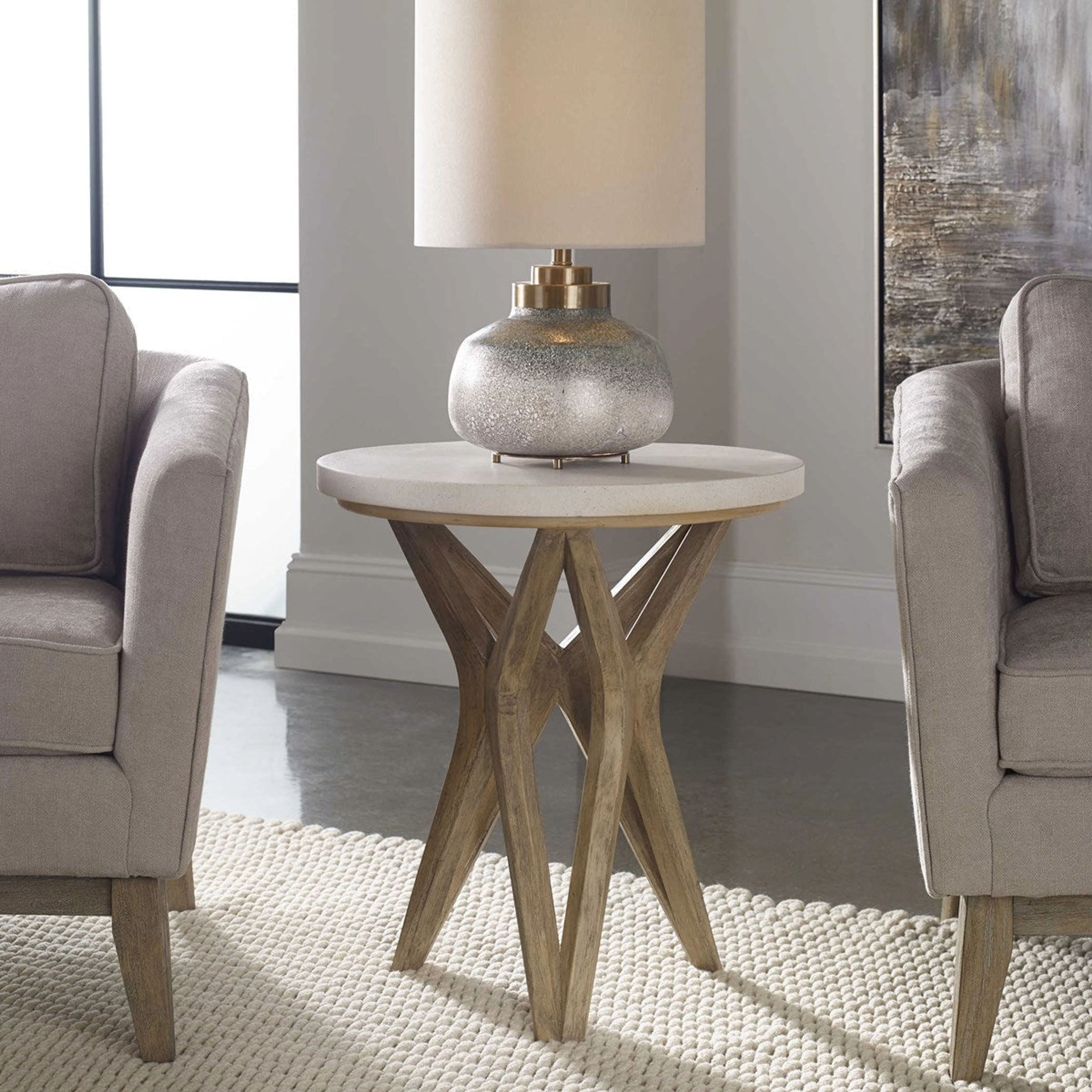 Uttermost Marnie Natural Ivory Limestone Top With Wood Base Side Table - Image 4