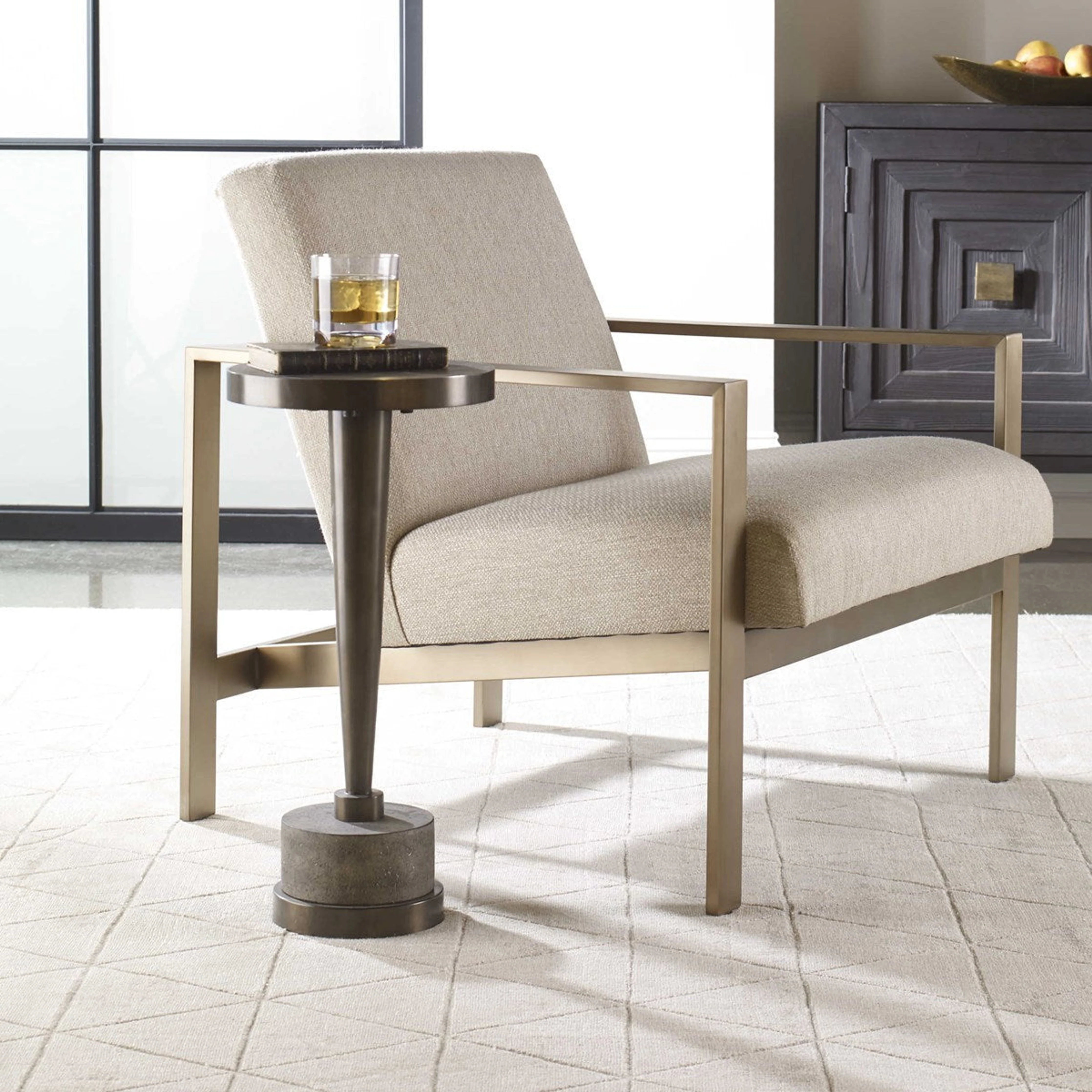 Uttermost Masika Natural Gray Concrete With Bronze Steel Drink Table