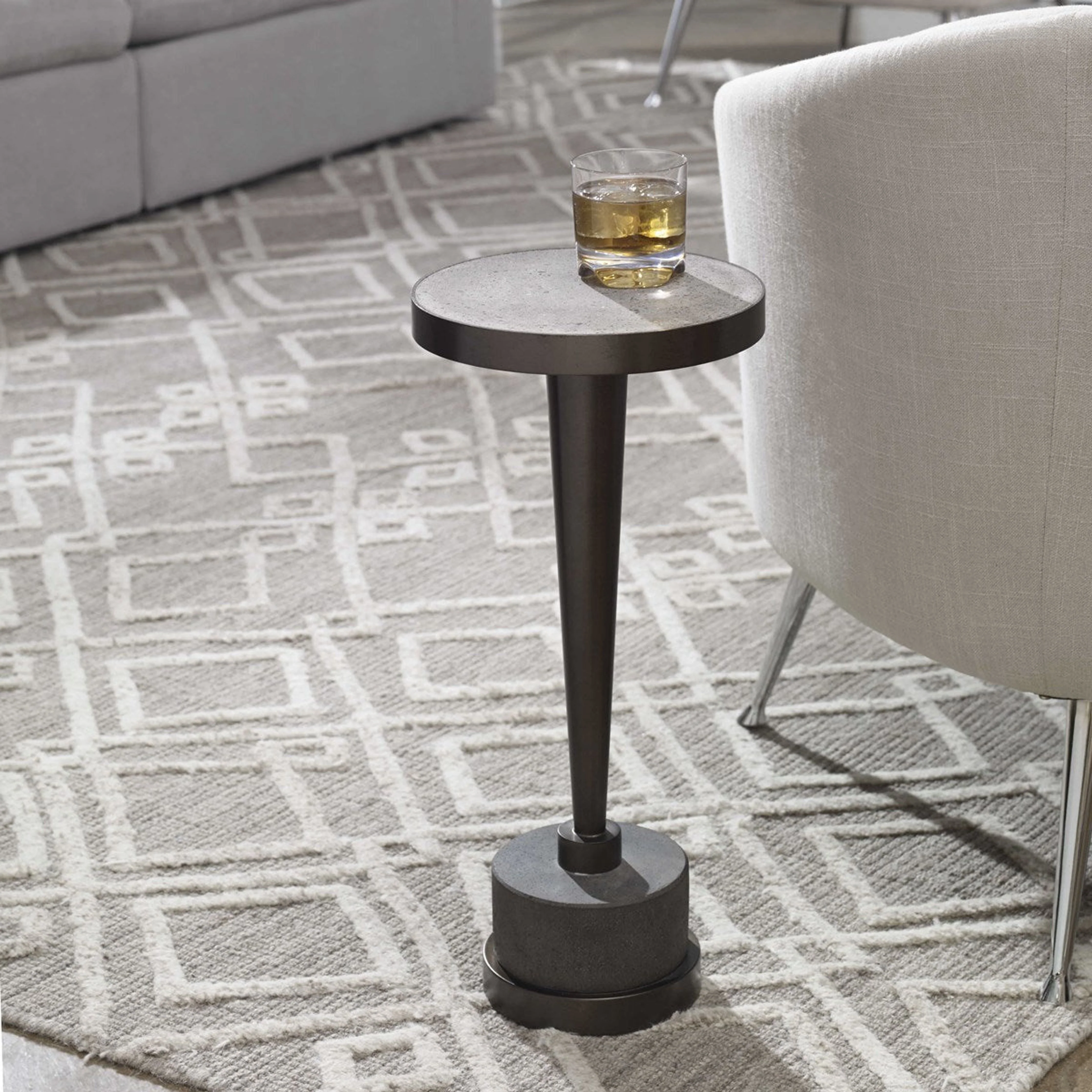 Uttermost Masika Natural Gray Concrete With Bronze Steel Drink Table - Image 5