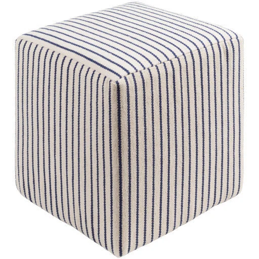 Surya Matchford Modern Rustic Ivory & Denim Blue Stripe Woven Pouf Ottoman MFPF-002 - Image 2
