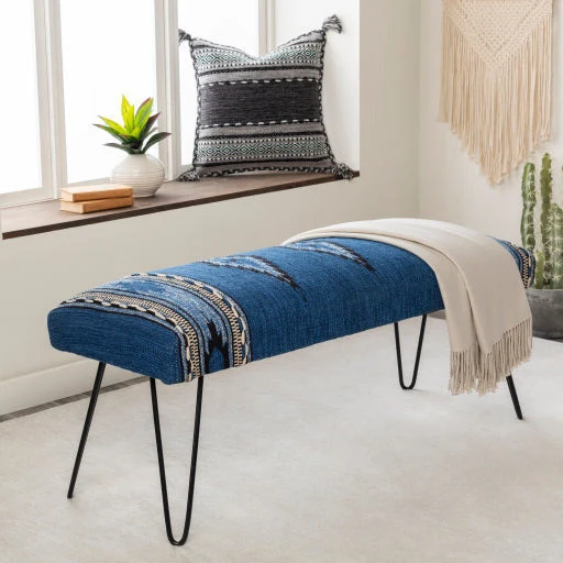 Surya Miriam Rustic Modern Hand Woven Fabric Bench With Black Metal Base MAM-001