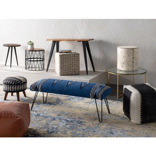 Surya Miriam Rustic Modern Hand Woven Fabric Bench With Black Metal Base MAM-001 - Image 8