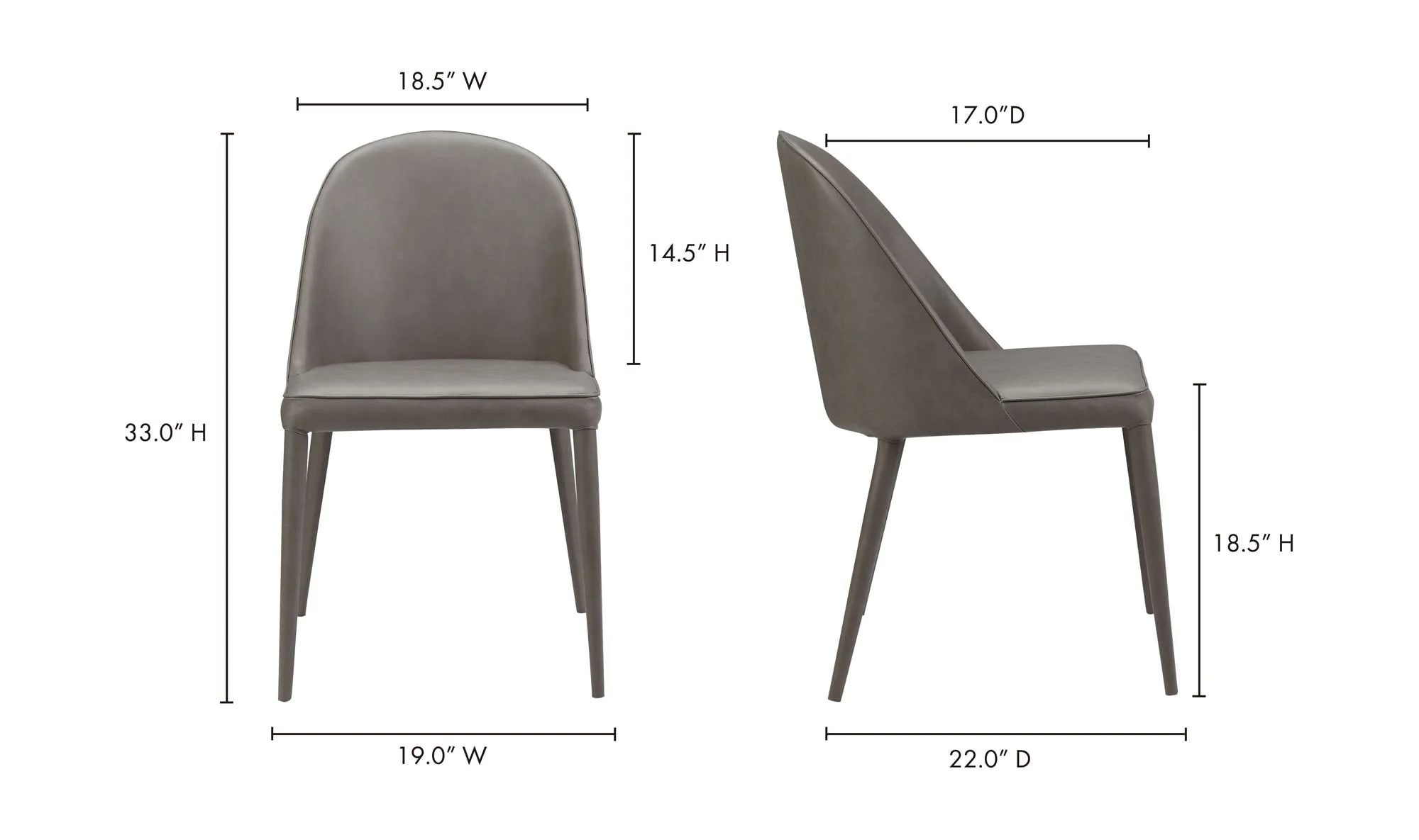 Moe's Home Burton Dining Chair Grey Vegan Leather - Set Of Two - Image 10