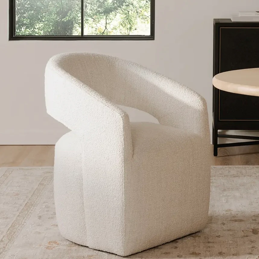 Moe's Home Collection Barrow White Mist Performance Boucle Rolling Dining Chair - Image 3