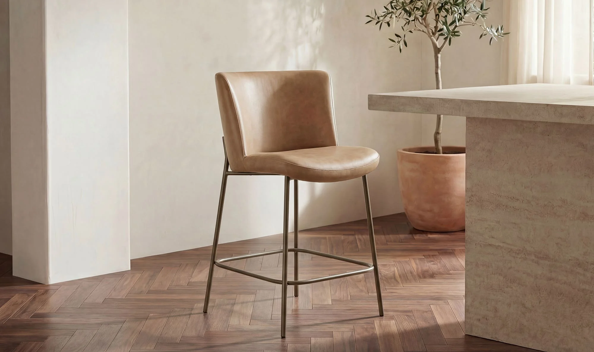Moe's Home Early Counter Stool Tan Leather - Image 2