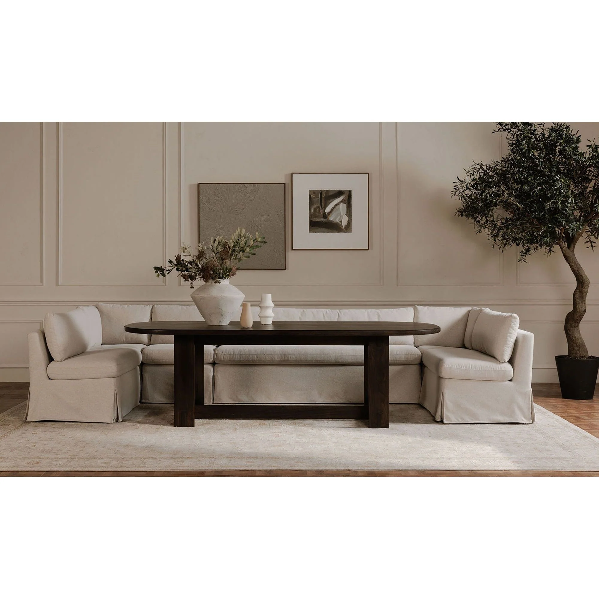 Moe's Home Fable Slipcover Dining Banquette U-Shape Beige 121 in. - Image 2