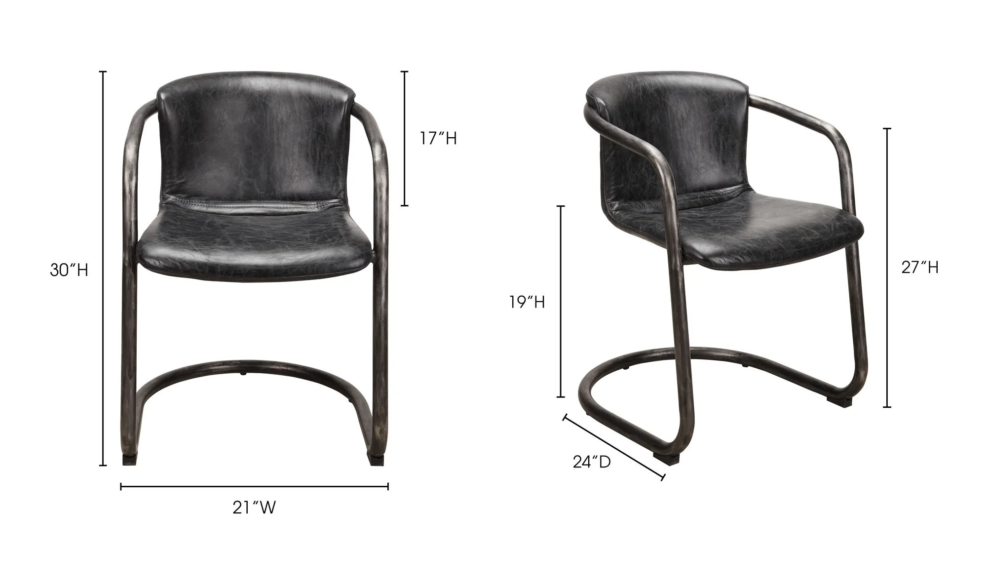 Moe's Home Freeman Dining Chair Onyx Black Leather - Set Of Two - Image 8