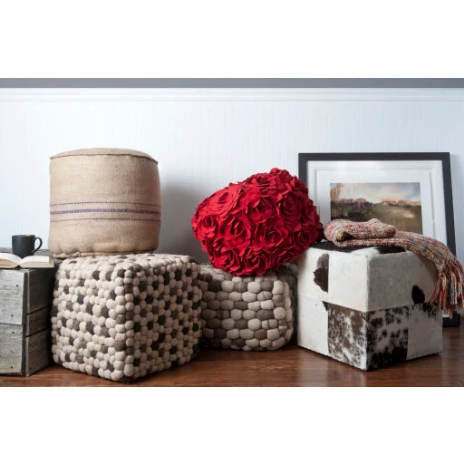 Surya Mount Modern Rustic Charcoal, Cream & Black Wool Pouf Ottoman POUF-30 - Image 2