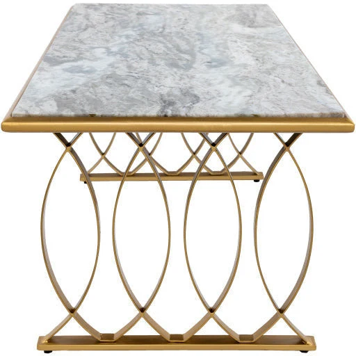 Surya Nishka Modern White Marble Top With Gold Metal Base Rectangular Coffee Table NHA-100 - Image 4