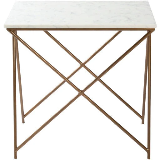 Surya Norah Modern White Marble Top With Gold Metal Base Accent Side Table NRH-001 - Image 7