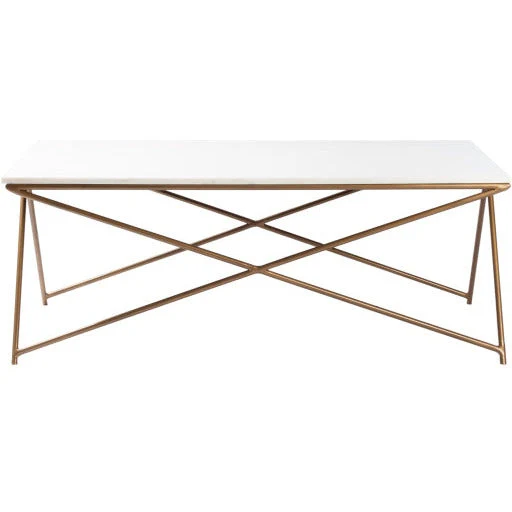 Surya Norah Modern White Marble With Gold Metal Base Rectangular Coffee Table NRH-002 - Image 3