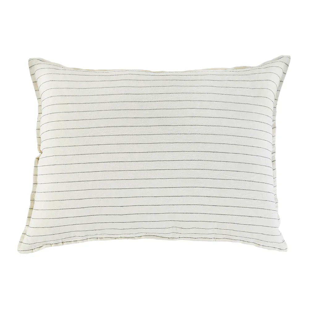 Pom Pom at Home Blake Cream and Grey Linen Striped Big Pillow with Insert  ~ 28 x 36